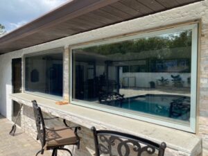 closed gas strut pool house passthrough windows exterior