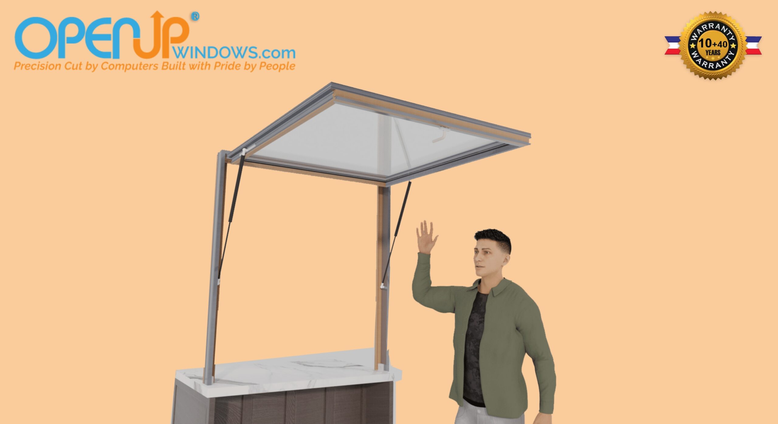 48 X 48 OpenUP Kitchen Pass Through Gas Strut Awning Window - NO Sill - Image 2