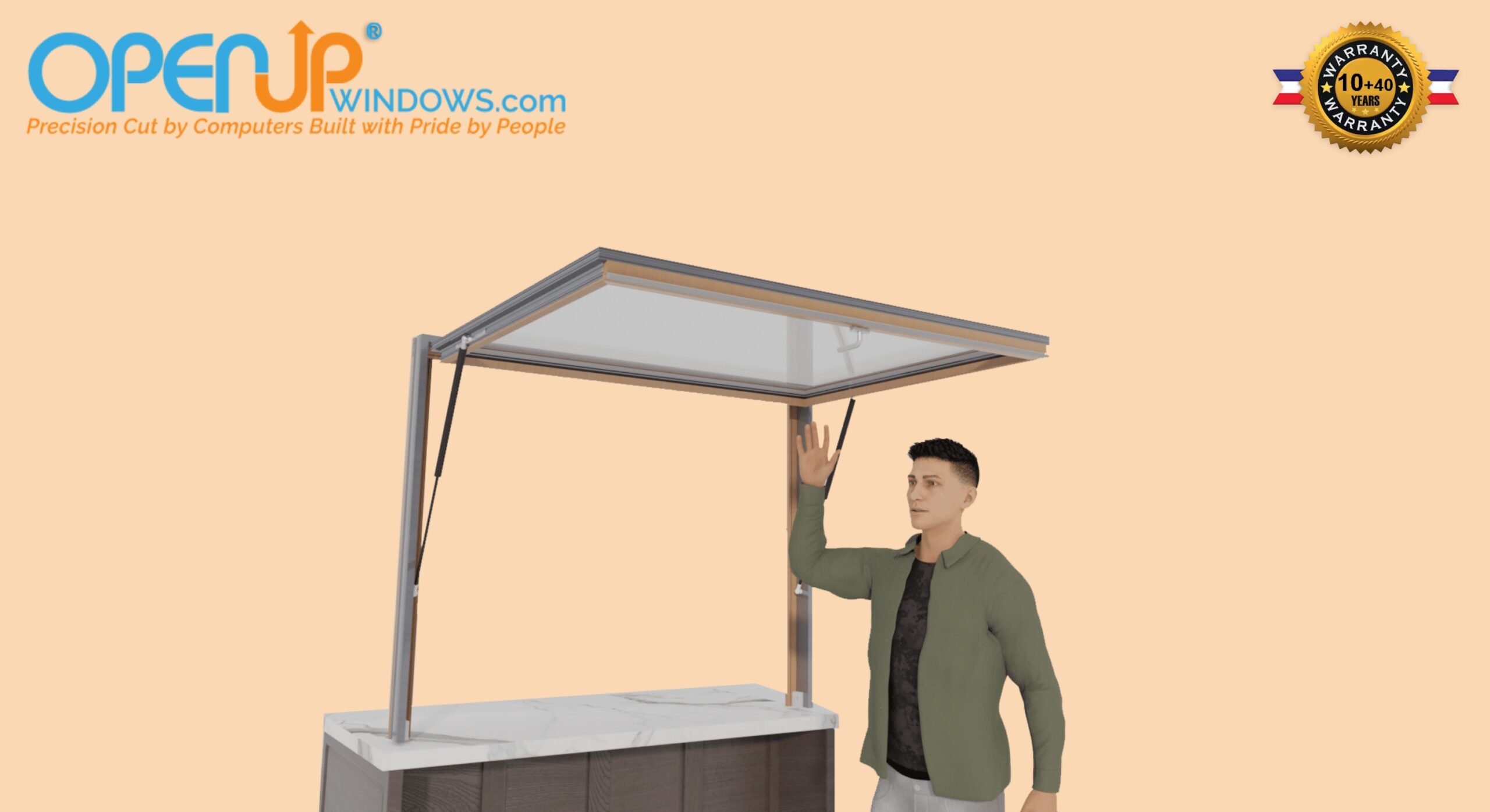 60 X 42 OpenUP Kitchen Pass Through Gas Strut Awning Window - NO Sill - Image 4