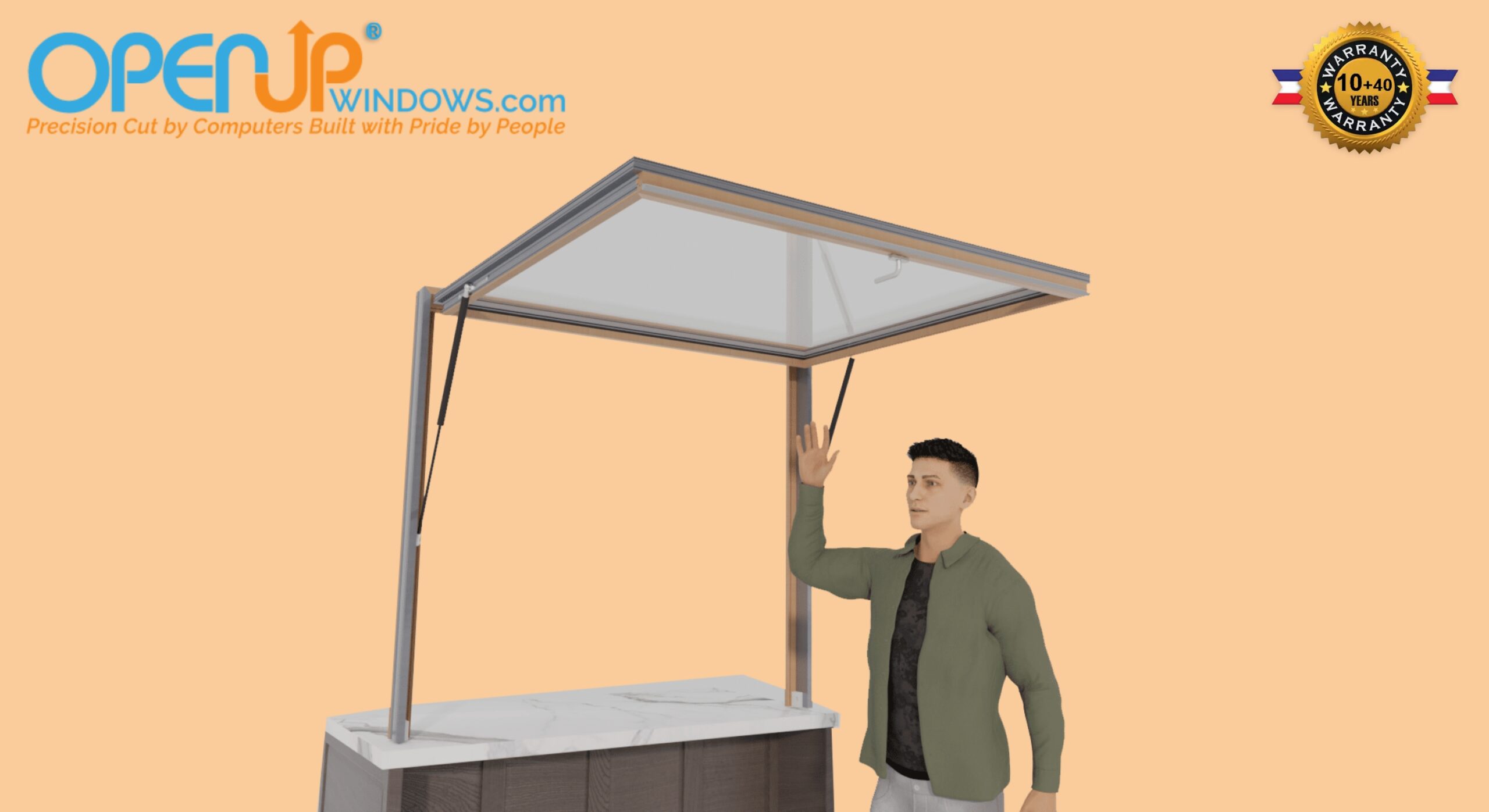 60 X 42 OpenUP Kitchen Pass Through Gas Strut Awning Window - NO Sill - Image 5