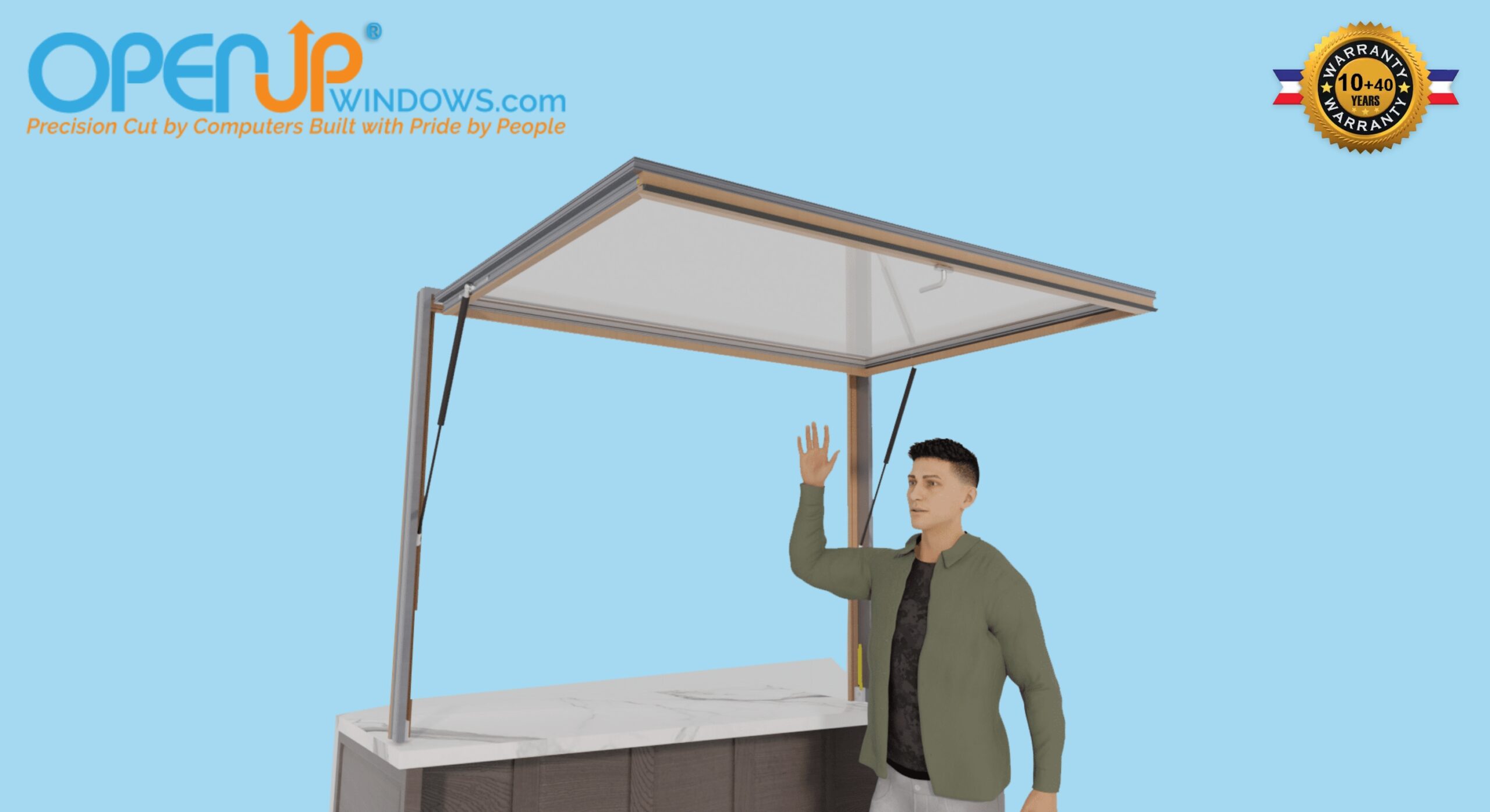 72 X 42 OpenUP Kitchen Pass Through Gas Strut Awning Window - NO Sill - Image 3